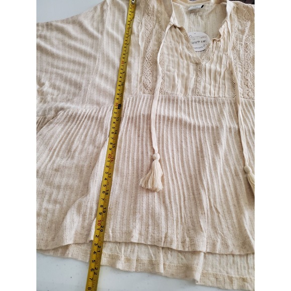 NWT Patrons of Peace Womens Tassels Lace Trim VNeck Top Size S Bohemian Babydoll - Picture 7 of 10